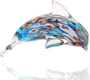 Quligeta Glass Dolphin Figurine Handmade Blown Sea Animal Sculpture Statue Paperweight Gift Collectible Home Desk Decoration Ornaments (Murano)