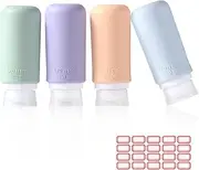 Diboniur Travel Bottles for Toiletries with Labels - 4 Pack 98ml Leak Proof Silicone Travel Containers for Shampoo, Lotion & Cosmetics, TSA Approved
