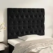 Upholstered Headboard for Bed, Adjustable Height, Soft Velvet Fabric, Black, 100 cm, 2 Pcs, Wood Legs