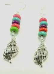 Shell & Multi Color Howlite Disk Earrings Ocean Beach Handmade Jewelry
