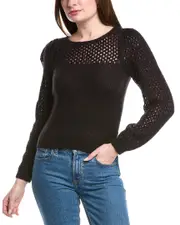 525 America Puff Sleeve Mesh Wool-Blend Pullover