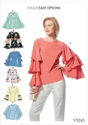 VOGUE SEWING PATTERN 9243 MISSES 14-22 EASY PRINCESS SEAM TOPS, SLEEVE FLOUNCES