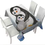 Cute Animal Art Drawings Penguins Mom and Baby Tablecloth