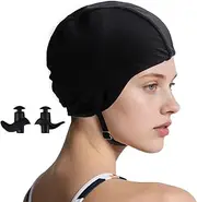 Fabric Swim Cap Breathable Cloth Swimming Cap for Long/Short Hair, High Elasticity & Anti-Slip Stylish Swim Cap for Braids and Dreadlocks Women Girls with Ear Plugs