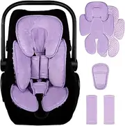 2 in 1 Infant Car Seat Insert Head and Body Support Set, Reversible Newborn Insert for Carseat with 3 Extra Strap Paddings, Soft Stroller Cushion Pillow Insert Girls, Fits for Stroller, Swing, Purple