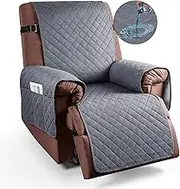 KinCam 100% Waterproof Recliner Chair Cover, Reclining Couch Covers for Pets, Dogs, Recliner Couch Slipcover Furniture Protector with Elastic Straps for Kids(23.6", Dark Gray)