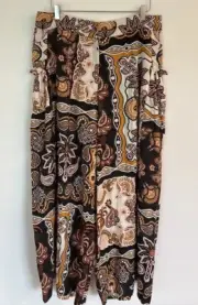 NWT Farm Rio Anthropologie Wide Leg Pants Brown Cream Patchwork Print Size XL