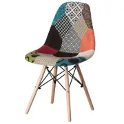New Modern Fabric Patchwork Chair with Wooden Legs