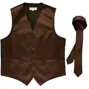 New Men's Formal Tuxedo Vest Waistcoat_1.5" skinny Necktie brown wedding