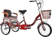3 Wheels 16 Inch Mini Adult Tricycle Single Speed Bike with Basket Back Seat Trike Cruise with Bell Lights for Seniors Recreation Shopping Cycling Pedalling