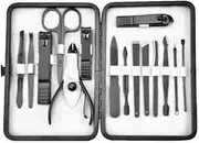 15pcs Black Stainless Steel Manicure Set, Professional Grooming Kit Nail Care.