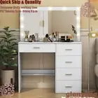 Large Makeup Vanity Table Set with 5 Drawers & LED Lighted Mirror Dressing Desk