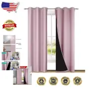 Stylish Lavender Pink Blackout Window Curtain Panels - Noise Reducing, 84" Long