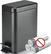 Soft Close, Slim Bin 10L with Anti - Bag Slip Liner and Lid, Use as Mini Garbage Basket, Slim Dust Bin, or Decor in Bathroom, Restroom, Kitchen, or Bedroom (Matte Black)