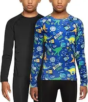 [TSLA] Kid's Thermal Compression Tops, Mock Turtle Neck/Crew Neck Fleece Lined Base Layer Shirts