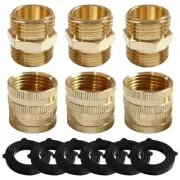 6PCS Brass 3/4 Inch GHT Garden Hose Adapter with Washers 3/4" GHT Male to 3/4...