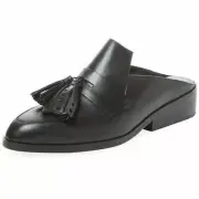 Robert Clergerie XOXO Alice Tassel Leather Loafer Mules Slides Black 37.5 / US 7