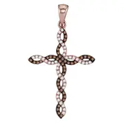 14k Rose Gold Round Brown Diamond Cross Pendant 1/5 Cttw