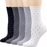 [Mottee&Zconia] Womens Crew Socks Ankle Ruffle Socks Cute Bots Cotton Frilly White Black Socks 5pack, 5pairs(black,dark Grey,grey,light Grey,white), 5-9