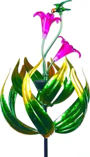 Wind Spinner Solar Hummingbird Tulips Kinetic Outdoor Garden Yard Art Decoration