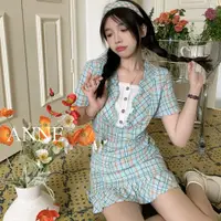 在飛比找蝦皮商城優惠-ANNE｜格紋短袖連身裙【AD20259】裙 短裙 洋裝夏天