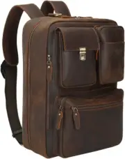 Men'S Leather Convertible Backpack 15.6 Inch Laptop Briefcase Messenger Bag Work