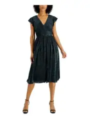 AIDAN AIDAN MATTOX Womens Green Pintucked Lined Flutter Sleeve Dress 0
