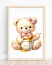 Teddy Bear Art Print, Nursery Art Print, Bear With Honey, Kids Wall Art Decor