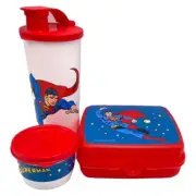 Superman Tupperware Lunch Set Sandwich Keeper Snack Cup Tumbler w/ Flip-Top New