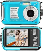 1080P Ultra HD Action Camera with 2.7in TFT Screen 30MP Anti-Shaking Underwater 3-Meter 16×Digital Support 128GB TF Card with Battery Lanyard USB Cable Blue