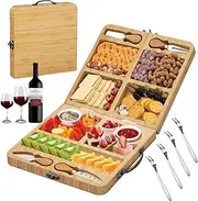 Large Bamboo Charcuterie Boards,Folding Cheese Board and Knife Set,Cheese Board Set Containing a Slate Cheese Board,Unique House Warming New Home, Birthday Wedding Gift