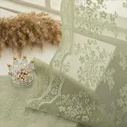 [YJ YANJUN] Sage Green Sheer Curtains 90 inches Long 2 Panels Floral Embroidered Sheer Curtains Light Green Lace Vine Tulle Curtains Voile Window Drapes Boho Aesthetic Decor 52 x 90 Inch Sage Green