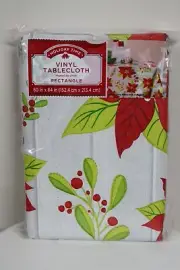 Holiday Time Rectangle 60 x 84" Christmas Poinsettias Vinyl Tablecloth