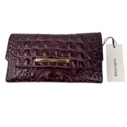 Brahmin Cordelia Trifold Wallet Checkbook in Fig Jam Croc Embossed Leather NEW