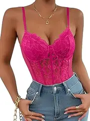 Lilosy Sexy Strappy Underwire Floral Lace Corset Lingerie Bodysuit Bustier Top