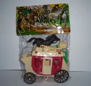 Mexican Diligence Cart Horse Apache & Cowboy Plastic toy Made in Mexico Bootleg