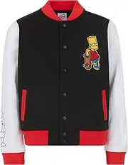 [The Simpsons] Boys' Bart French Terry Button Up Varsity Bomber Jacket Little Big Kid