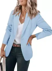 Cicy Bell Womens M Blazer Button Closure Sky Blue Office Career Business NWT