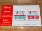 NIB Pyrex Disney Mickey Minnie Holiday 8 piece Decorated Glass Food Storage Set