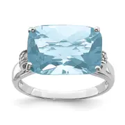 Sterling Silver Rhodium Checker-Cut Sky Blue Topaz u0026 Natural Diamond Gemstone Birthstone Ring Fine Jewelry Gift for Her