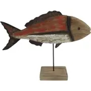 Willow & Silk Handmade Wood/Iron Fish On Base/Table/Shelf/Decor Red/White 30cm