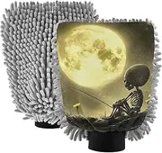 XYMZR Fishing Skeleton Moon Absorbent Microfiber Car Wash Mitt, Funny Cute Anime Scratch Free for Cars Cleaning, Home Cleaning Mitts, 2 Pack, 10.24” L x 7.09” W
