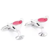 Cufflinks - Cocktail Glasses Cocktails Silver and Red