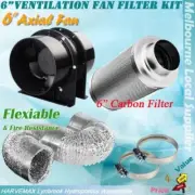 Hydroponics Silent 6" Inline Exhaust Fan Carbon Filter Ducting Ventilation Kit