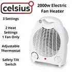 Celsius 2000 Watt Electric Fan Heater With Thermostat 3 Settings & Safety Switch