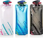 2Pcs Foldable Flexible Water Bottle Set with Carabiner & Clips - Reusable Collapsible Drinking Water Bags (700ML Each), BPA-Free for Hiking, Traveling & Adventures
