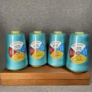 Lot of 4 Spools Turquoise Blue Polyester Cone Thread, 6000 Yds Mandala Crafts
