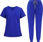 [Oshhni] Women Scrub Uniform Set Work Clothes Top and Jogger Pants for Yoga Salon