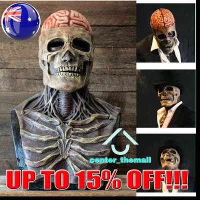 Halloween Party Scary Brain Jaw Latex Full Head Skull Mask Cosplay AL