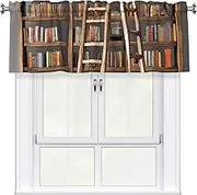 Funny Book Shelves Collection and Ladder Valances for Windows, Rod Pocket Window Treatment Drapes Farmhouse Kitchen Curtains Short Blackout Window Curtains for Living Room Bedroom Decor 54x18 Inch